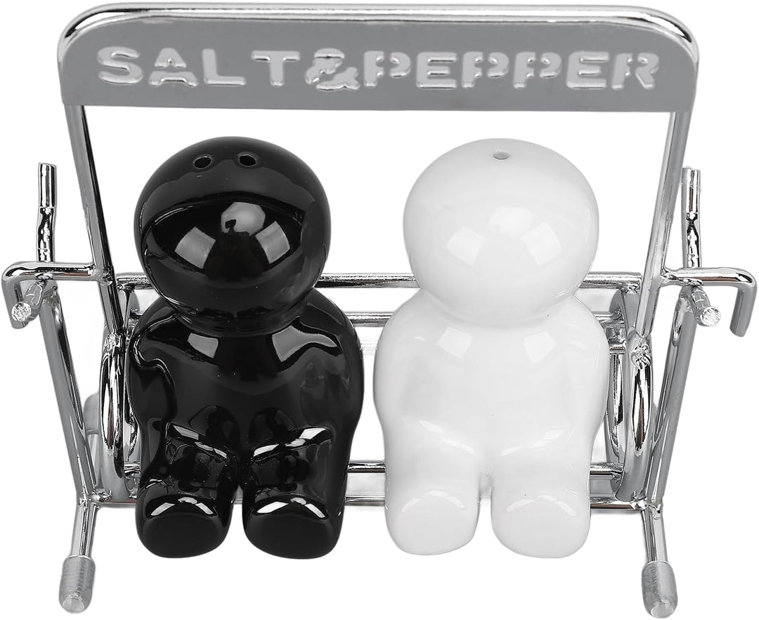 2 Stück Salz und Pfeffer Spender, Schwarz-Weiss Pfeffer- und Salzstreuer-Set mit Schwingfiguren Nied