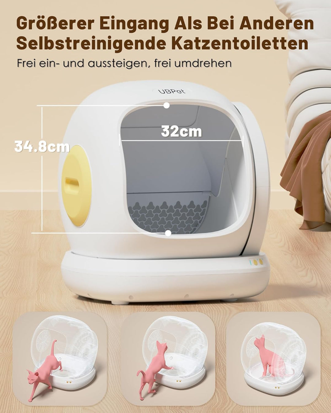 UBPET C20 Selbstreinigende Katzentoilette Katzenklo Selbstreinigend, Breite Öffnung/Grosser Raum/Nie