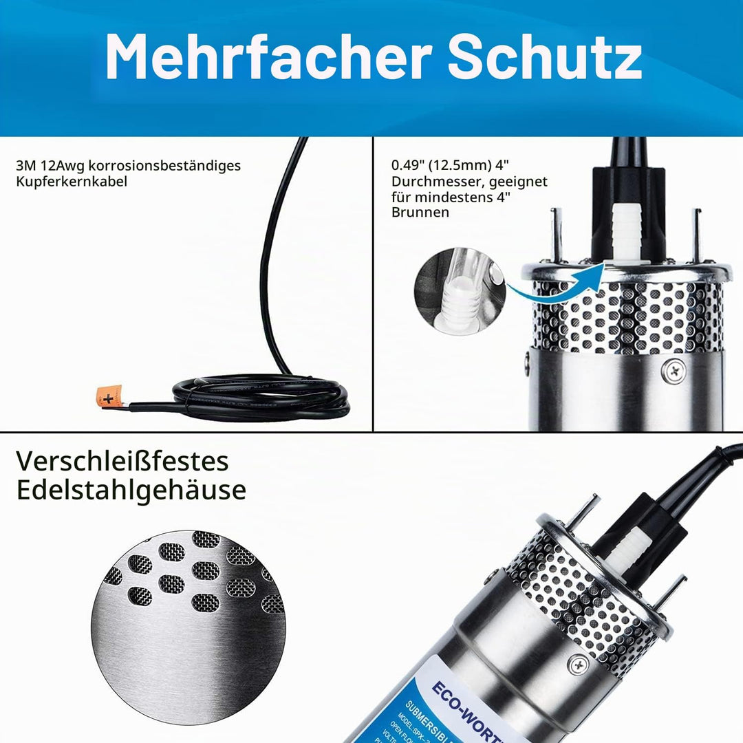 DCHOUSE Edelstahl-Tauchpumpe Flüsterleise Tiefbrunnenpumpe für Teiche, Aquarien, Geflügelbehälter, S