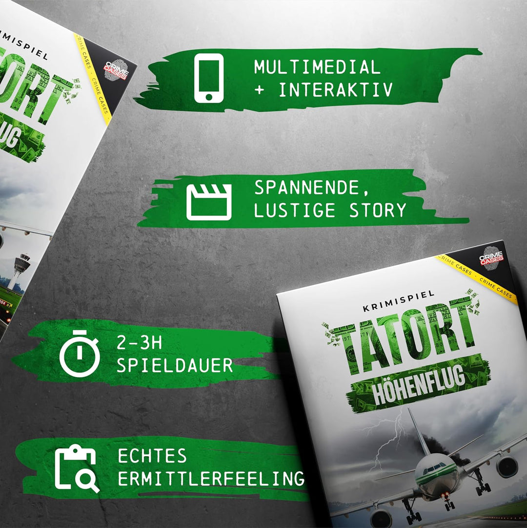 Mordfall lösen Spiel: Tatort Höhenflug I Krimispiele für Erwachsene für 1-6 Personen ab 14 Jahren I