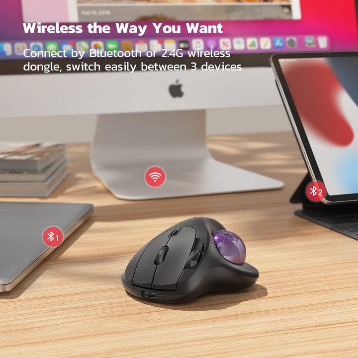 Nulea M501 Kabellose Trackball Maus, Wiederaufladbare Ergonomische Maus, Präzises und Reibungsloses