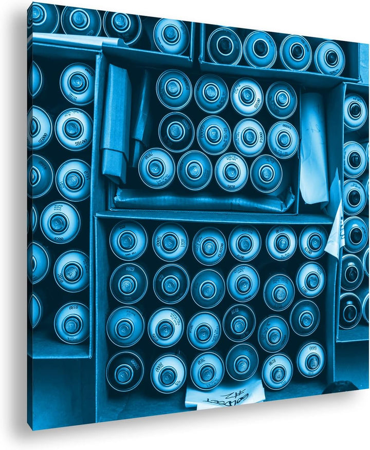 deyoli Kisten voller Graffiti Spraydosen Format: 70x70 Effekt: Monocrome Blau als Leinwandbild, Moti