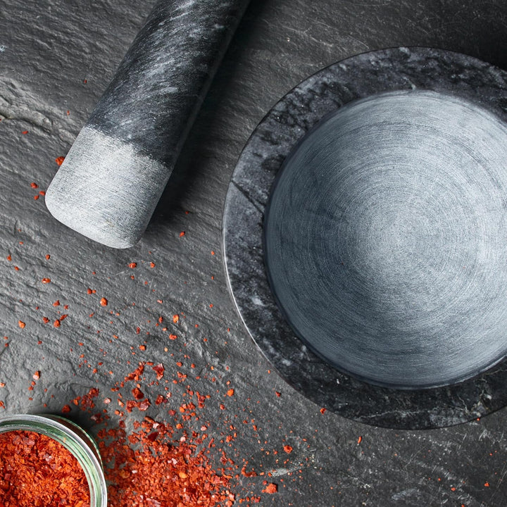 madeco - Edler Marmor Mörser mit Stössel Ø 14 cm - Perfekt geeignet für Gewürze, Kräuter & Nüsse - S