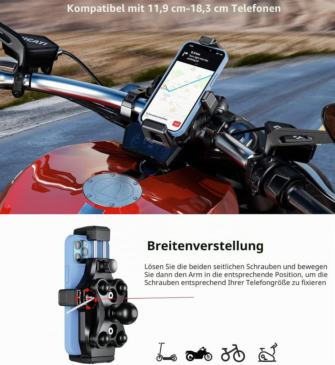 Kewig Motorrad Handyhalterung mit Vibrationsdämpfer und Hochgeschwindigkeits Sicherheitsschloss, neu