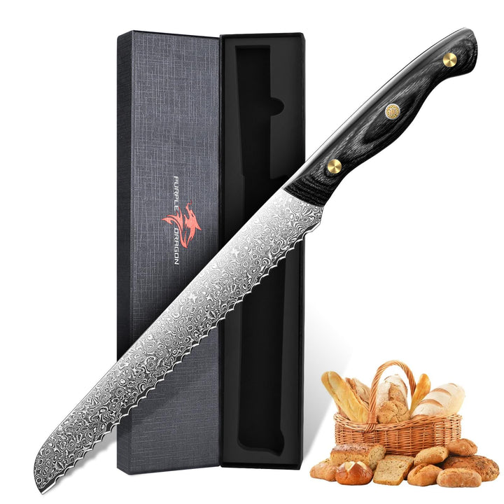 Purple Dragon Damast brotmesser wellenschliff - Sägemesser Brot mit VG10 Kernen - Tomatenmesser mit
