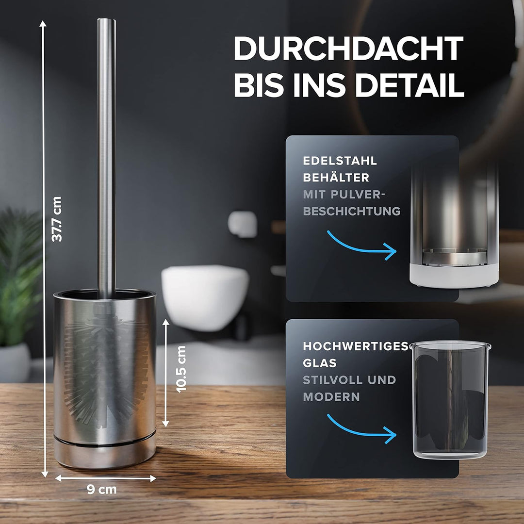 ovimar Toilettenbürste Tuno Silber | Silikon Klobürste | Belüftungsfunktion | frei stehend | Bürsten