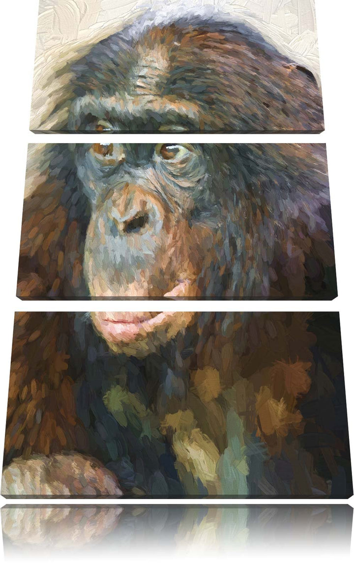 scheuer junger Gorilla Spezial 3-Teiler Leinwandbild 120x80 Bild auf Leinwand, XXL riesige Bilder fe