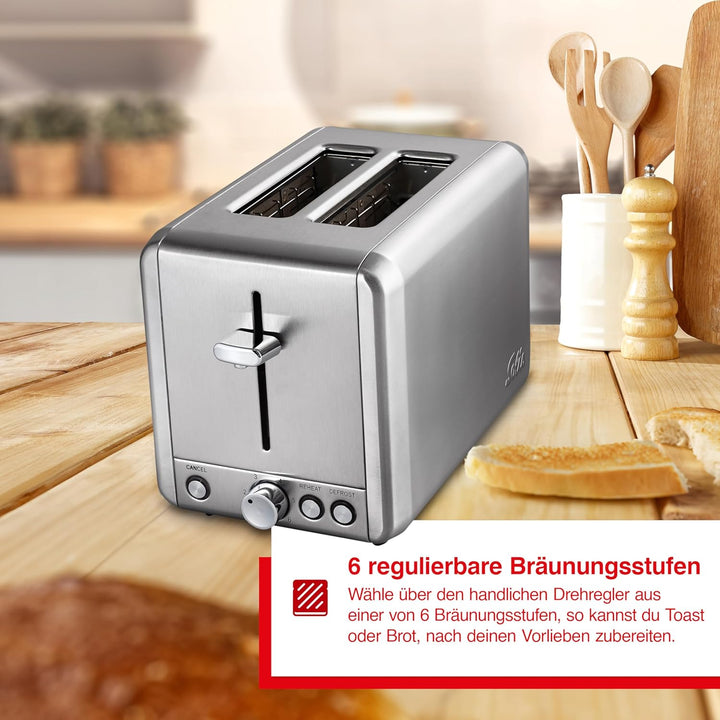 Solis Edelstahl-Toaster mit 2 extra grossen Schlitzen, Krümelschublade, 925 Watt, Toaster Steel (Typ