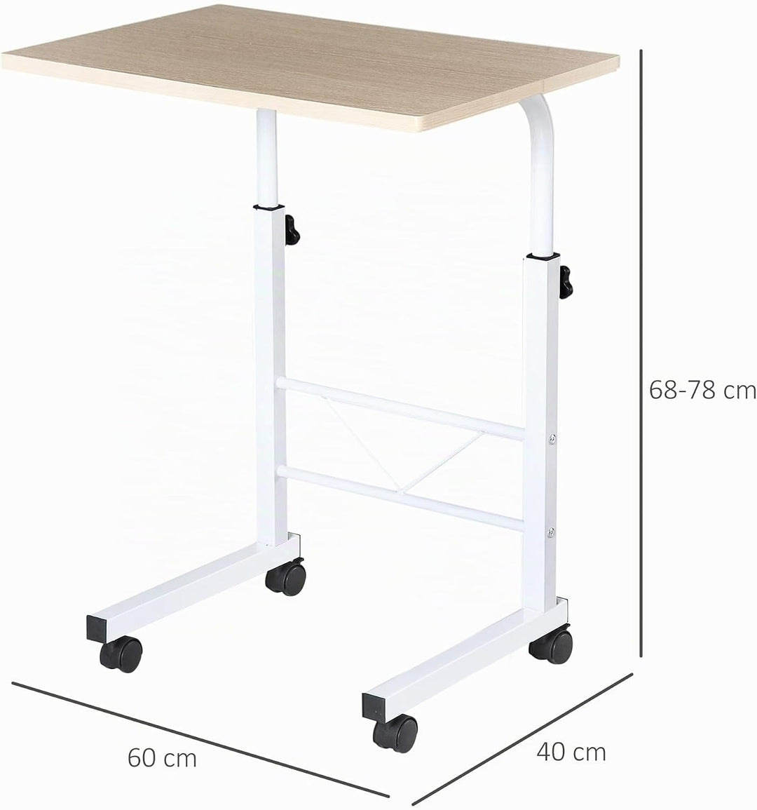 HOMCOM Beistelltisch Höhenverstellbar 60 x 40 x 68-78 cm Weisse Ahornfarbe | Couchtisch, Mobiler End