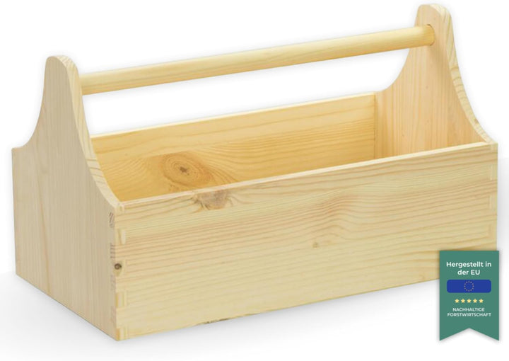 LAUBLUST Werkzeugkiste aus Holz - Werkzeugkasten mit Griff - Natur, 34 x 18 x 20 cm | Werkzeugkoffer