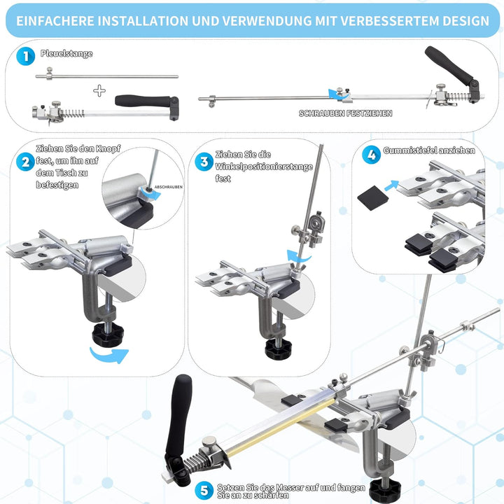 CWOVRS Messerschärfer Profi, RX-009 Messerschärfsystem Edelstahl, 360° Flip Drehung mit festem Winke