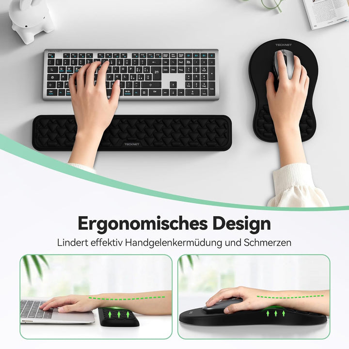 TECKNET Ergonomisches Mauspad und Handballenauflage Tastatur, Mousepad mit Handauflage, Gaming Mausp