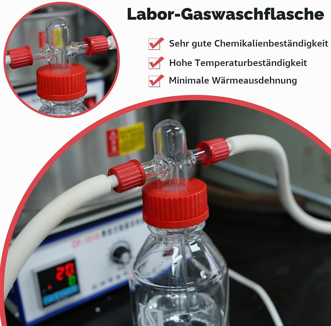 ALWSCI Gaswaschflasche Gas Washing Bottle, 250mL Graduierte Laborpufferflasche, Borosilikatglas-Labo