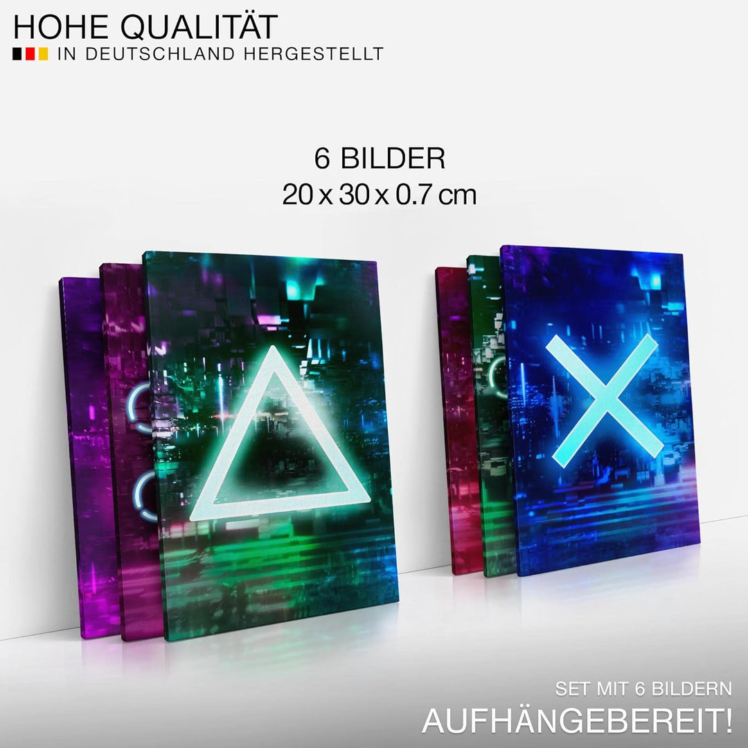 Novart Wandbilder Set - KOMPLETT AUFHÄNGFERTIG - Made in Germany - Moderne Bilder Spielkonsole Gamer
