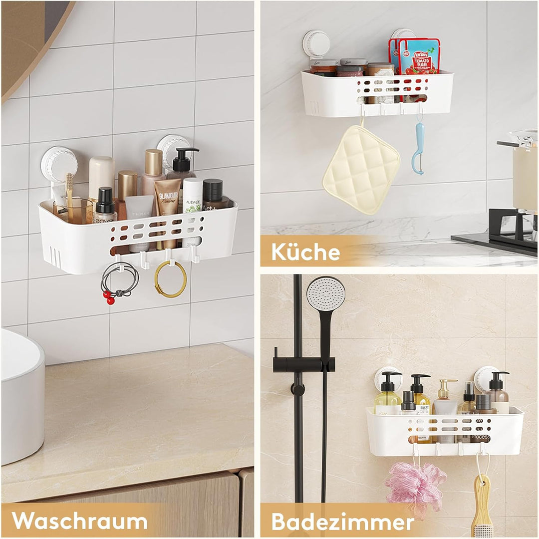 Lifewit Saugnapf Badregal, Duschablage Ohne Bohren, Kunststoff Bad Duschablage mit 4 Haken Duschrega