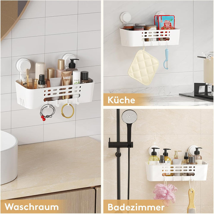 Lifewit Saugnapf Badregal, Duschablage Ohne Bohren, Kunststoff Bad Duschablage mit 4 Haken Duschrega