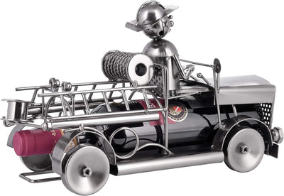 Brubaker Weinflaschenhalter Feuerwehr - Feuerwehrauto Metall Skulptur Flaschenständer - 32 cm Metall
