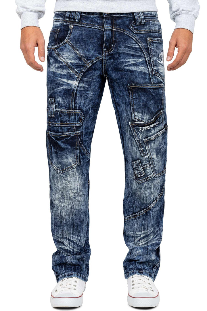 Herren Jeans - Regular-Fit mit Knopfleiste | Optimale Passform, 5-Pocket-Style, Kontrastnaht in Weis