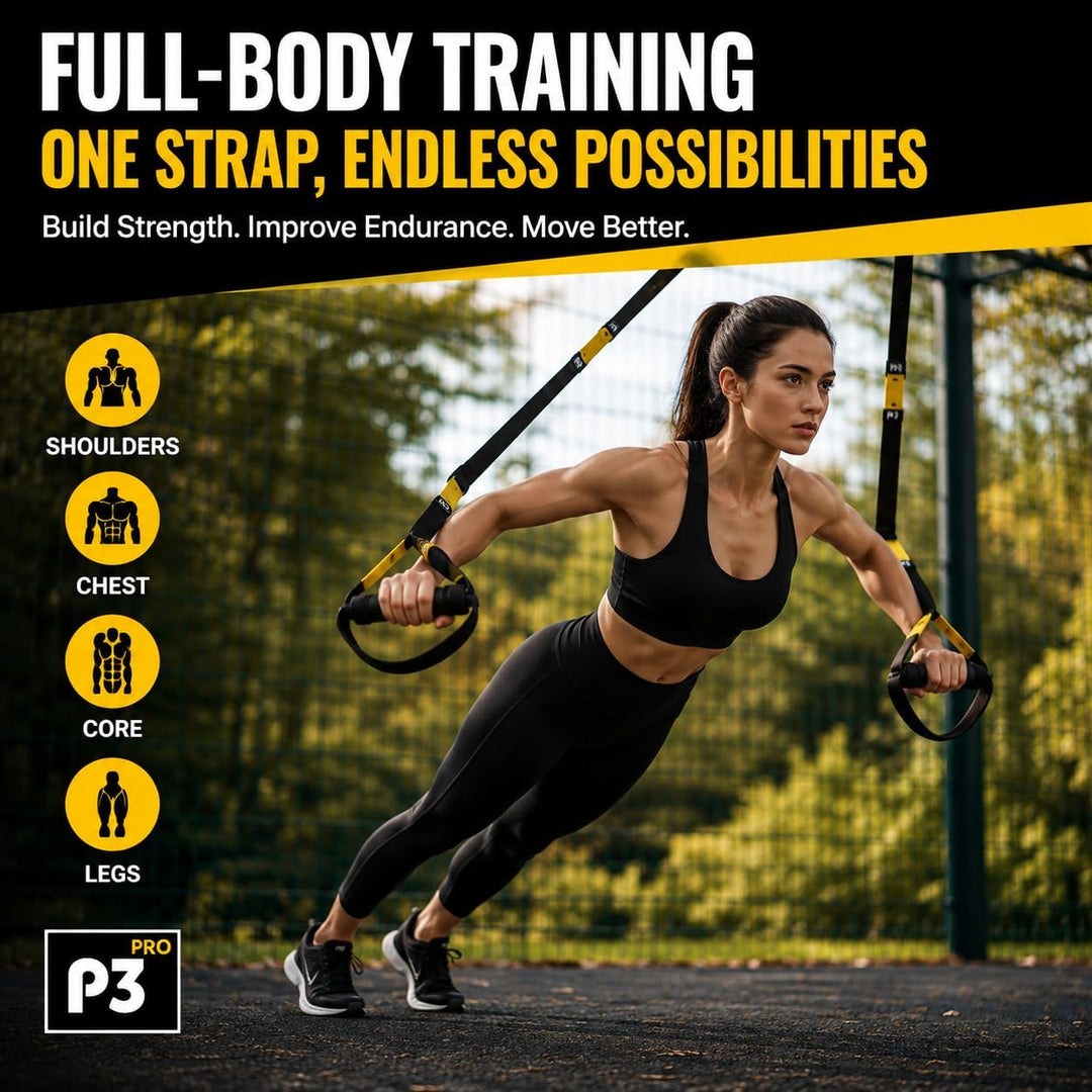 Schlingentrainer Set für Zuhause – Professioneller TRX Sling Trainer mit Türanker &amp; Widerstandsbände