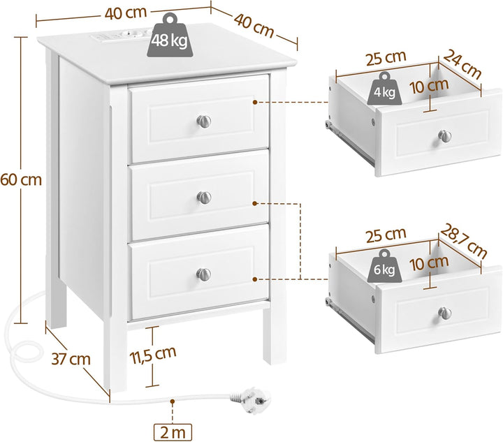 Yaheetech Nachttisch 2er Set Nachtschrank mit Ladestation 3 Schubladen Beistelltisch Boxspringbett N