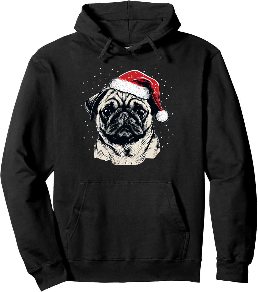 Lustiger Mops Hund Weihnachten Süsser Mops Weihnachtsmütze Pullover Hoodie