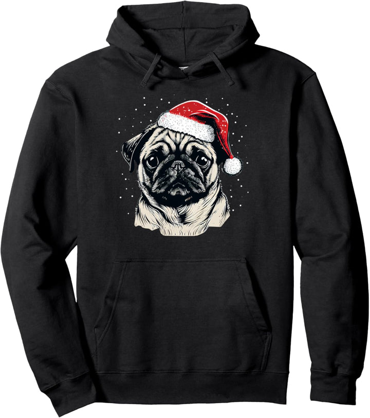 Lustiger Mops Hund Weihnachten Süsser Mops Weihnachtsmütze Pullover Hoodie