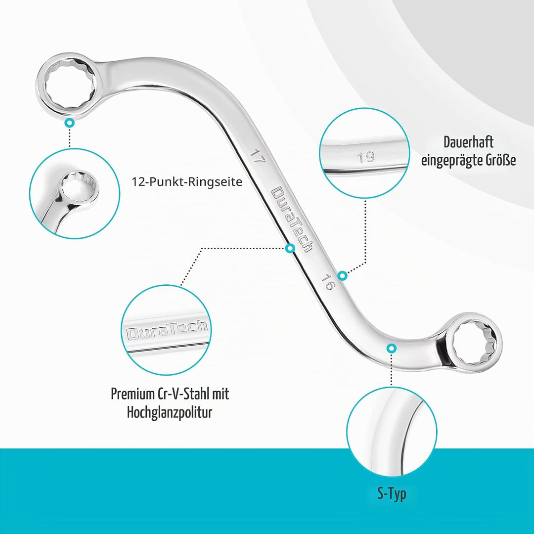 DURATECH Doppelringschlüssel-Satz, S-Form Ringschlüssel Schraubenschlüssel Set, 5-teilig, Metrisch,