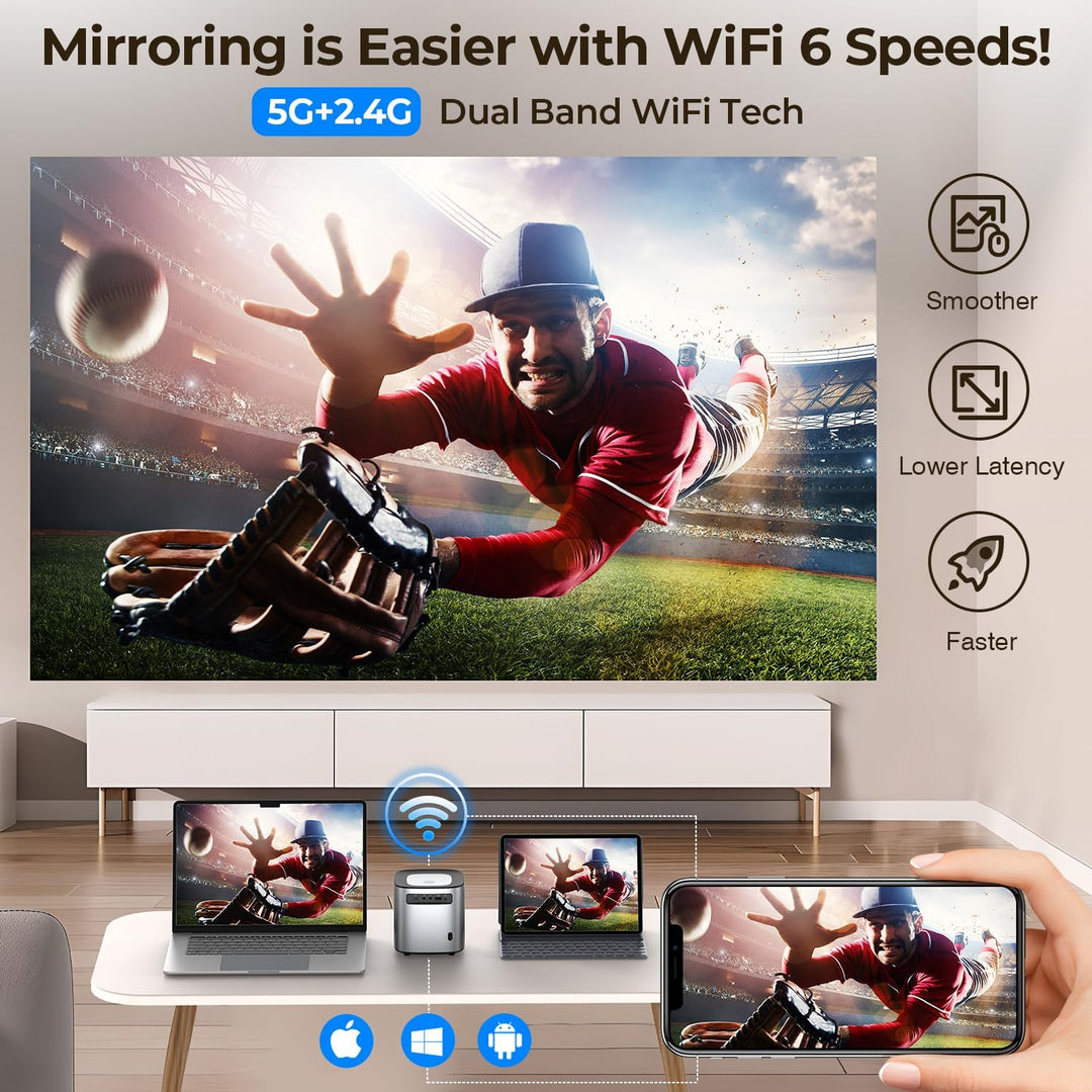 YUZINO Beamer 4K,【Elektrischer Fokus & Trapezkorrektur & Zoom】 15000L Native 1080P WiFi Bluetooth Pr