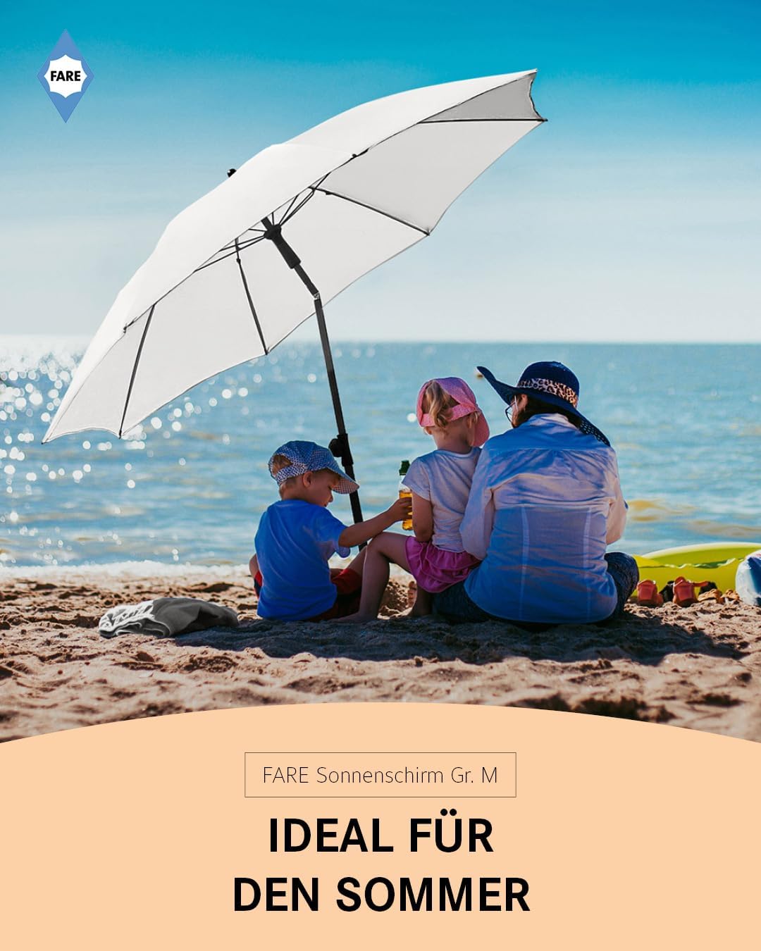 Sonnenschirm Gr. M - 180 cm Durchmesser - UV-Schutz 50+ für Balkon Garten Terrasse Sommer - Titan-Fi