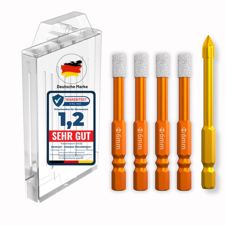4X Fliesenbohrer Diamantbohrer Set 6mm, Glasbohrer Keramikbohrer Porzellanbohrer Feinsteinzeugbohrer