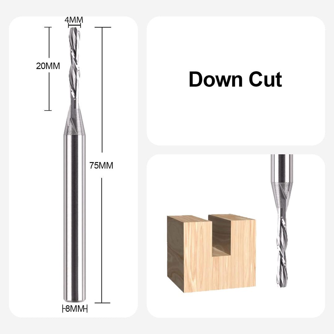 SpeTool Spiralnutfräser 8mm Schaft Downcut 4mm Schnittdurchmesser 20mm Schnittlänge Router Bit 2 Flö