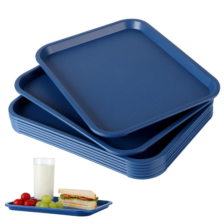 FUNSUEI 8 Stück Fast Food Tablett, 35 x 27 x 2,3cm Kunststoff Rechteckig Serviertablett, Blau Kunsts