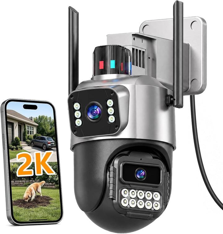 Überwachungskamera Aussen, 6MP Dual-Lens WLAN, 2.4/5 GHz | Kamera mit Grossem Sichtfeld und Schwenk/