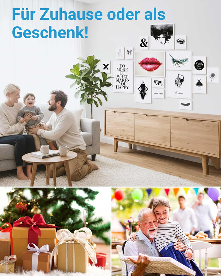 PHOTOLINI weisse Bilderrahmen Set verschiedene Grössen, 17 Bilderrahmen weiss Holz MDF, Bilder Rahme