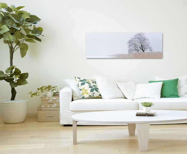 Sinus Art Wandbild 150x50cm Landschaftsfotografie – Einsamer Baum am See auf Leinwand für Wohnzimmer