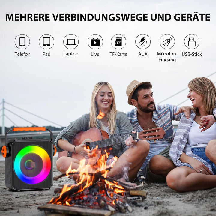 Karaoke Maschine mit 2 drahtlosen Mikrofones, Tragbaren Bluetooth 5.3 Karaoke Anlage Lautsprecher mi