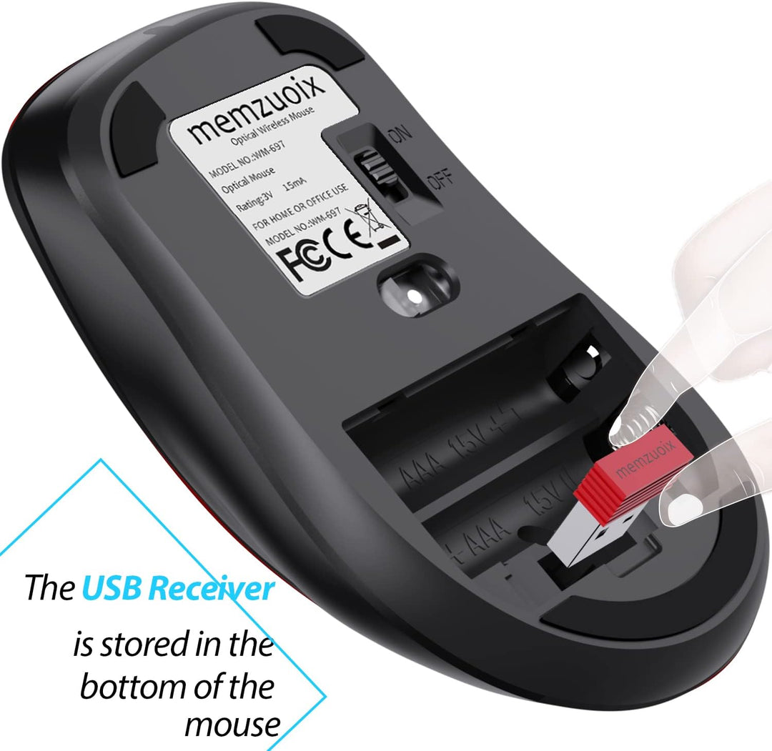 memzuoix Kabellose Maus 2.4GHz, Tragbare Optische Wireless Maus 1400 DPI mit Mini-USB-Empfänger, 5 T