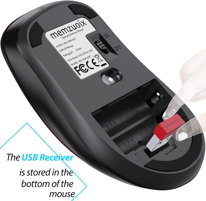 memzuoix Kabellose Maus 2.4GHz, Tragbare Optische Wireless Maus 1400 DPI mit Mini-USB-Empfänger, 5 T