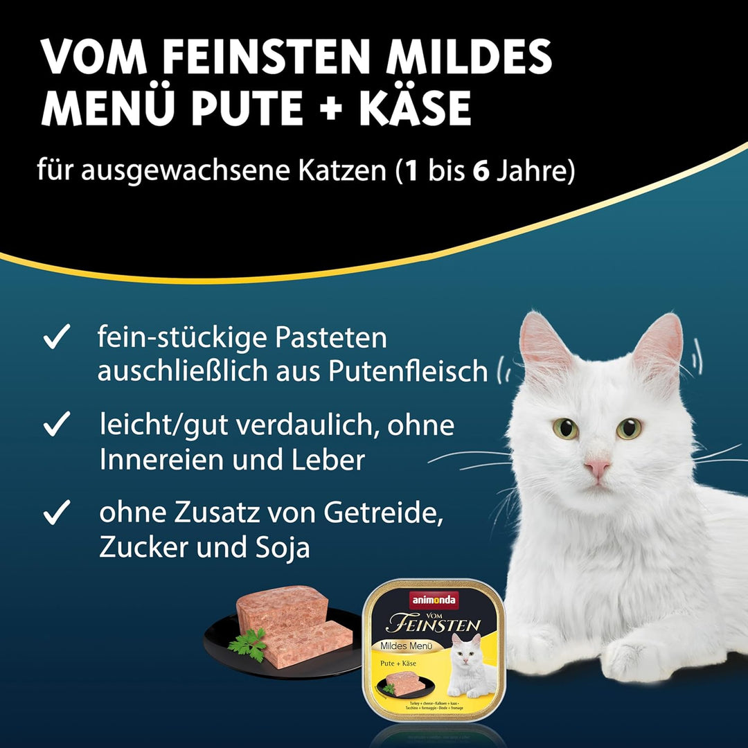 animonda Vom Feinsten Adult Katzenfutter, Nassfutter für ausgewachsene Katzen, mildes Menü, Pute + K