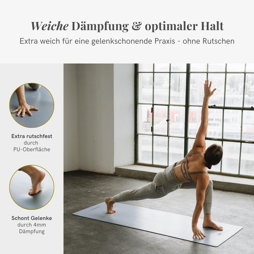 LOTUSCRAFTS® Yogamatte rutschfest, aus Naturkautschuk, universell einsetzbar als Yoga Matte, Sportma