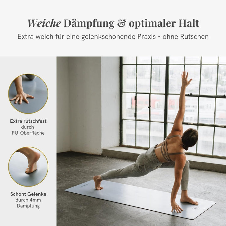 LOTUSCRAFTS® Yogamatte rutschfest, aus Naturkautschuk, universell einsetzbar als Yoga Matte, Sportma