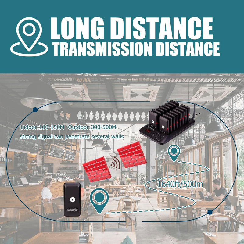 Retekess TD157 Pager System, Pager Rufsystem, Draussen 500M, Touchscreen-Pager, 1-99s Anrufzeit, Ein