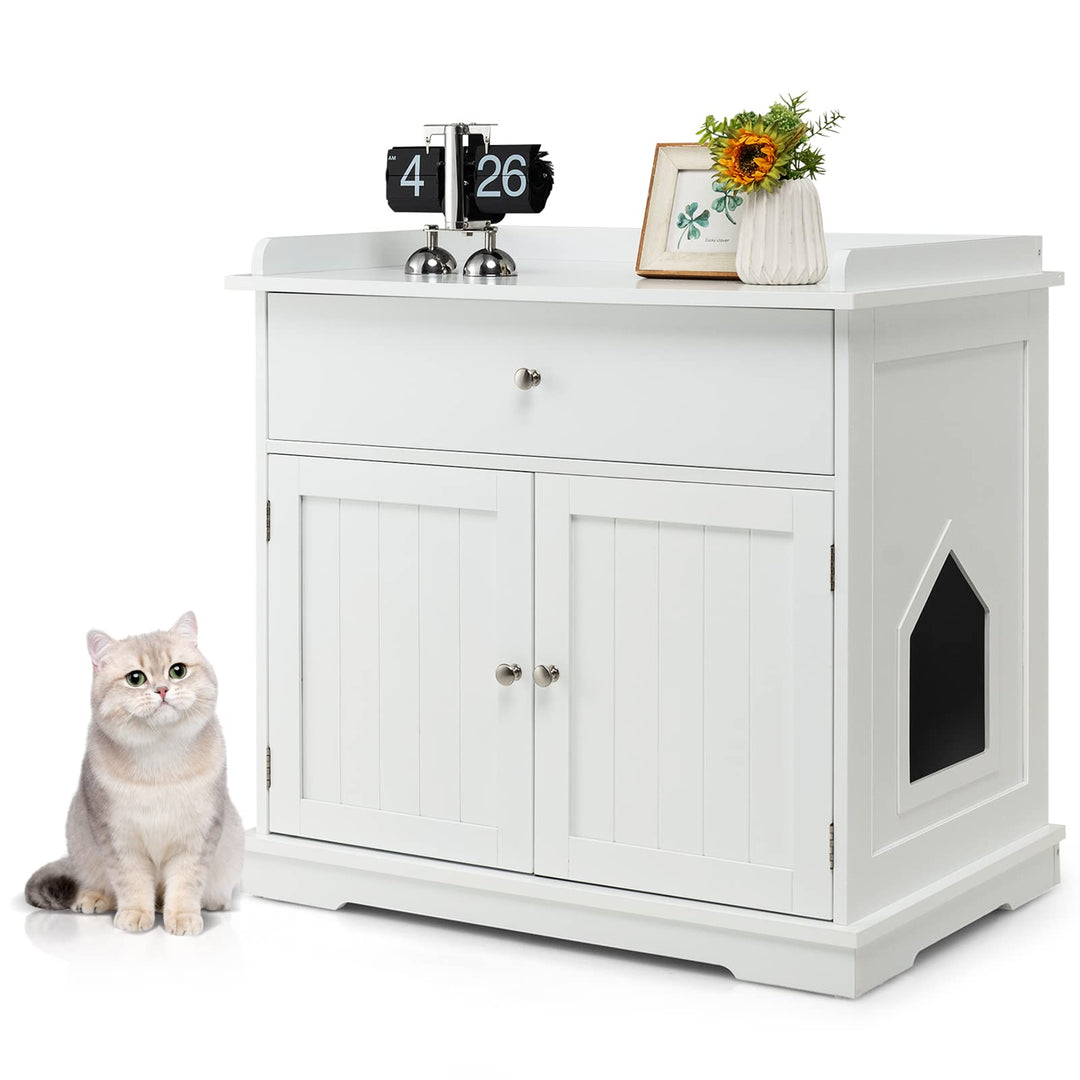 GYMAX Katzenklo Schrank, Katzenschrank für Katzentoilette, Katzenhaus versteckt mit Seiteneingang, S