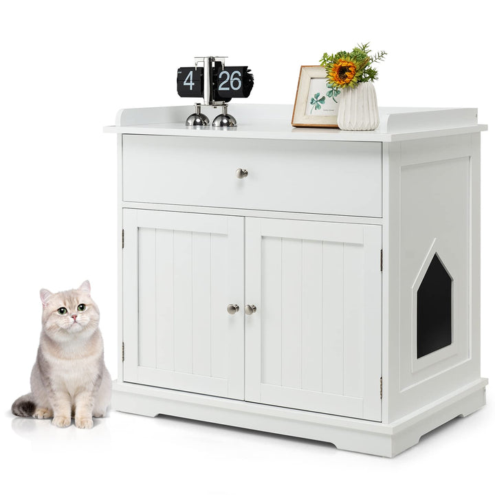 GYMAX Katzenklo Schrank, Katzenschrank für Katzentoilette, Katzenhaus versteckt mit Seiteneingang, S