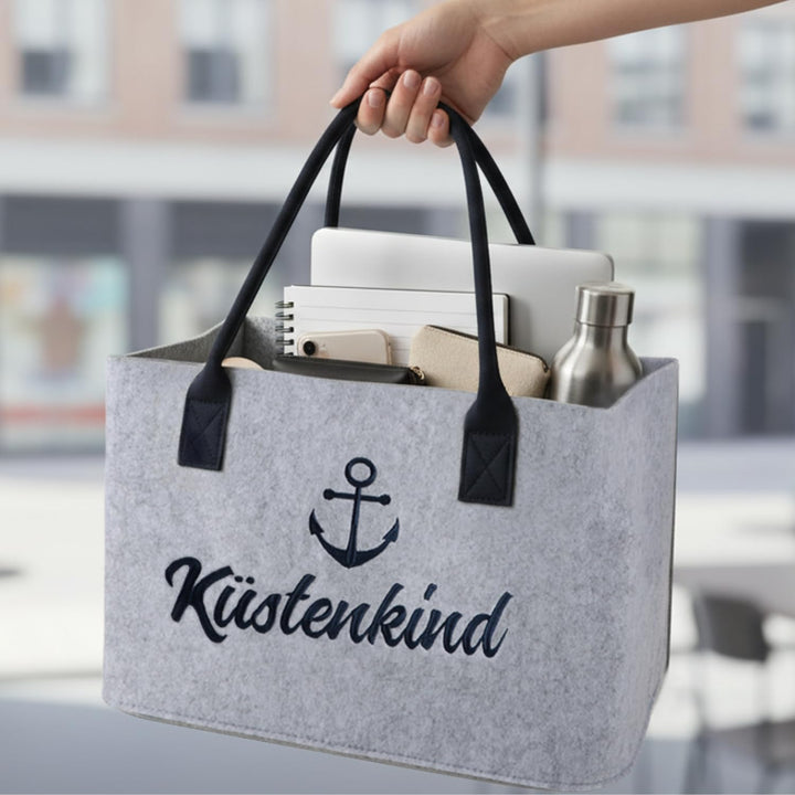 com-four® Filz-Shopper mit Henkel - faltbarer Aufbewahrungskorb aus Filz - Kaminholz-Tasche 40 x 26
