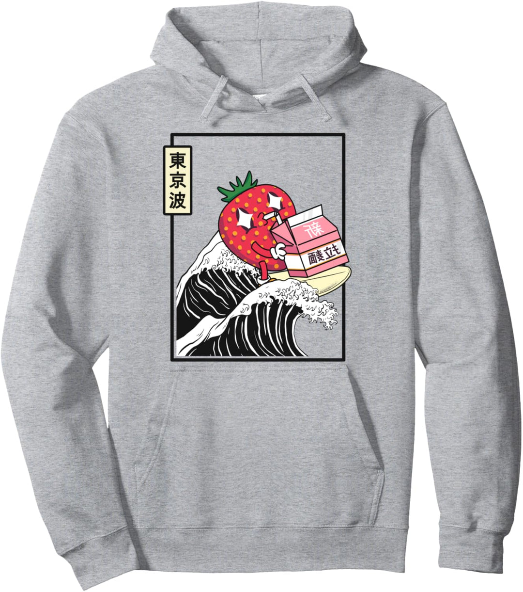 Süsse Erdbeer-Trinkmilch Kanagawa Wave Kawaii Ästhetisch Pullover Hoodie