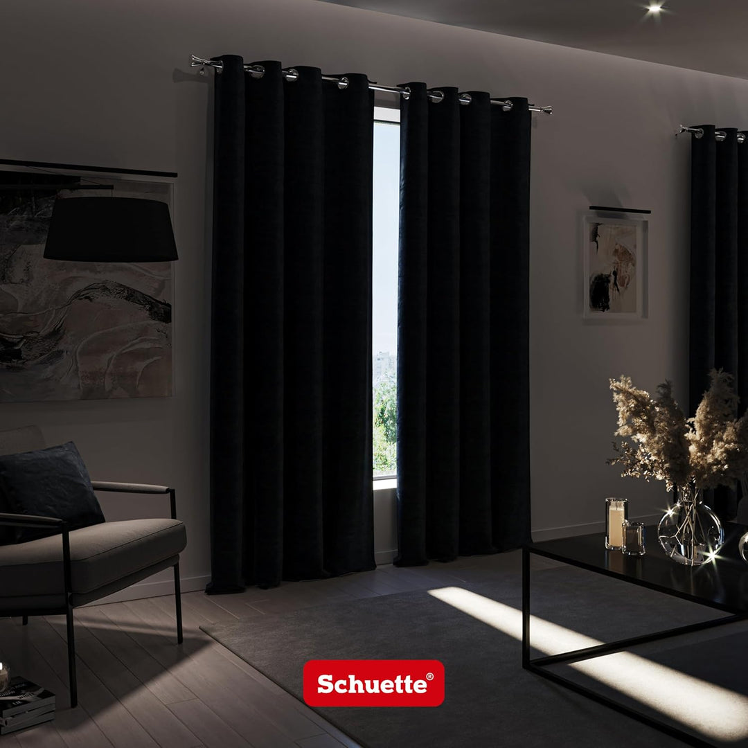 Schuette® Verdunkelungs-Vorhang Gardine mit Ösen ● Millenium Velvet: Black Swan (Schwarz) ● 135x210c