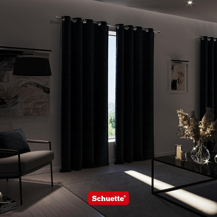 Schuette® Verdunkelungs-Vorhang Gardine mit Ösen ● Millenium Velvet: Black Swan (Schwarz) ● 135x210c