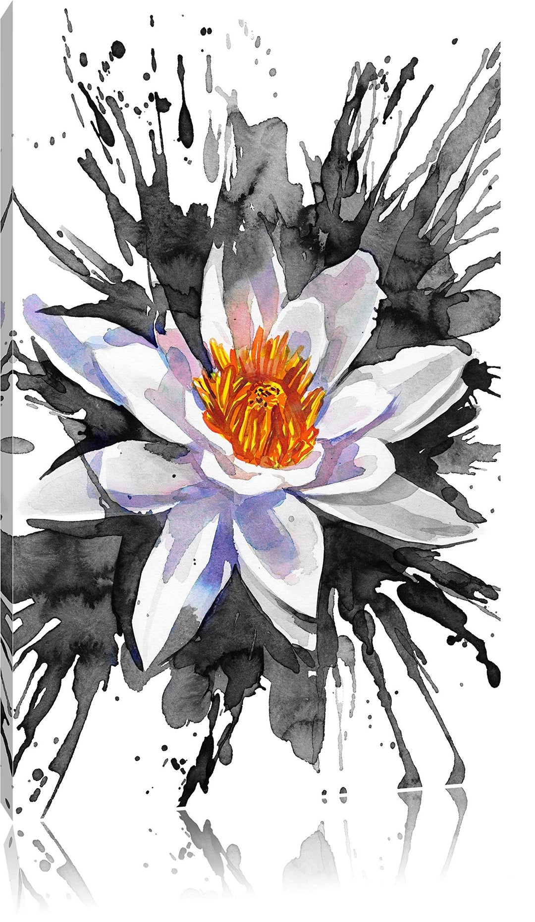 gezeichnete Seerose schwarz/weiss Format: 100x70 auf Leinwand, XXL riesige Bilder fertig gerahmt mit