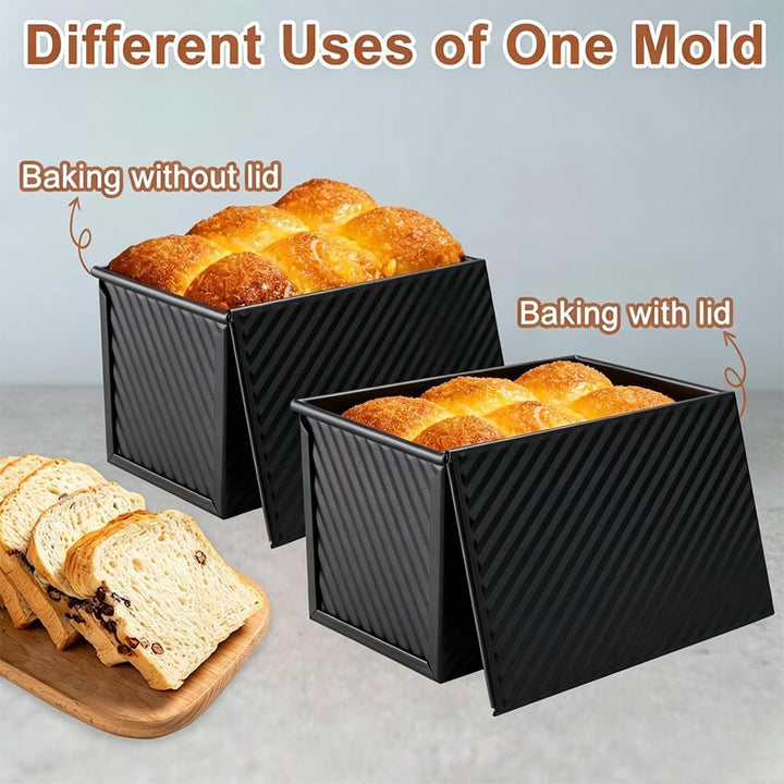 2 Stück Toastbrot Backform Mit Deckel 450g Teig Antihaft | Kastenform Mit Deckel, Schwarz Riffelung